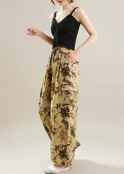 Yellow Print Chiffon Harem Pants Oversized Summer