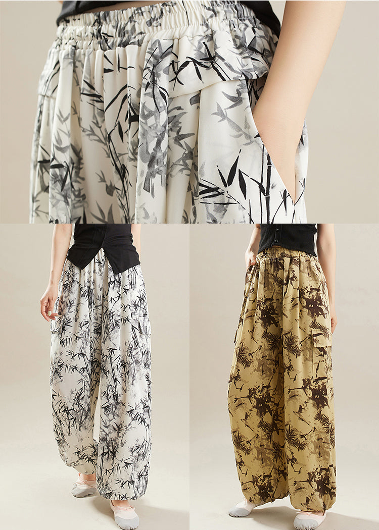 Yellow Print Chiffon Harem Pants Oversized Summer