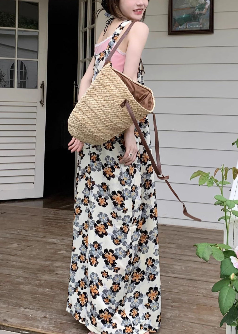 Yellow Print Cotton Sleeveless Wide Leg Jumpsuit V Neck