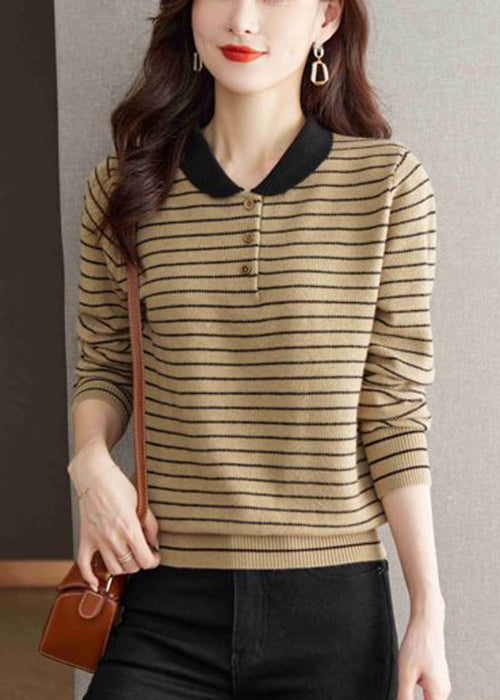 Yellow Striped Button Knit Sweaters Peter Pan Collar