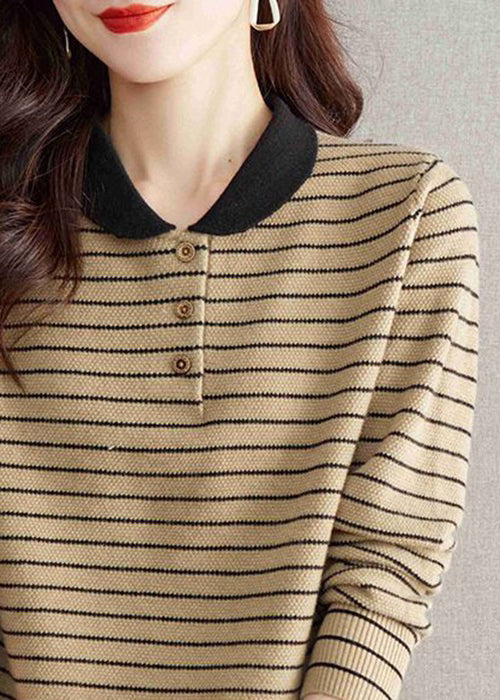 Yellow Striped Button Knit Sweaters Peter Pan Collar