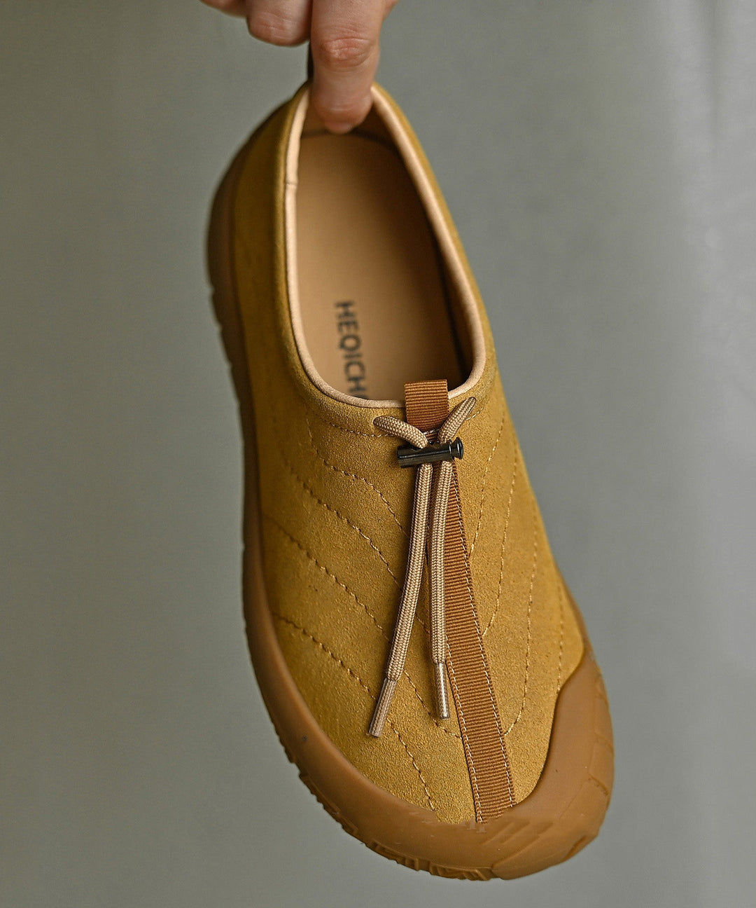 Yellow Suede Drawstring Splicing Casual Flat Shoes