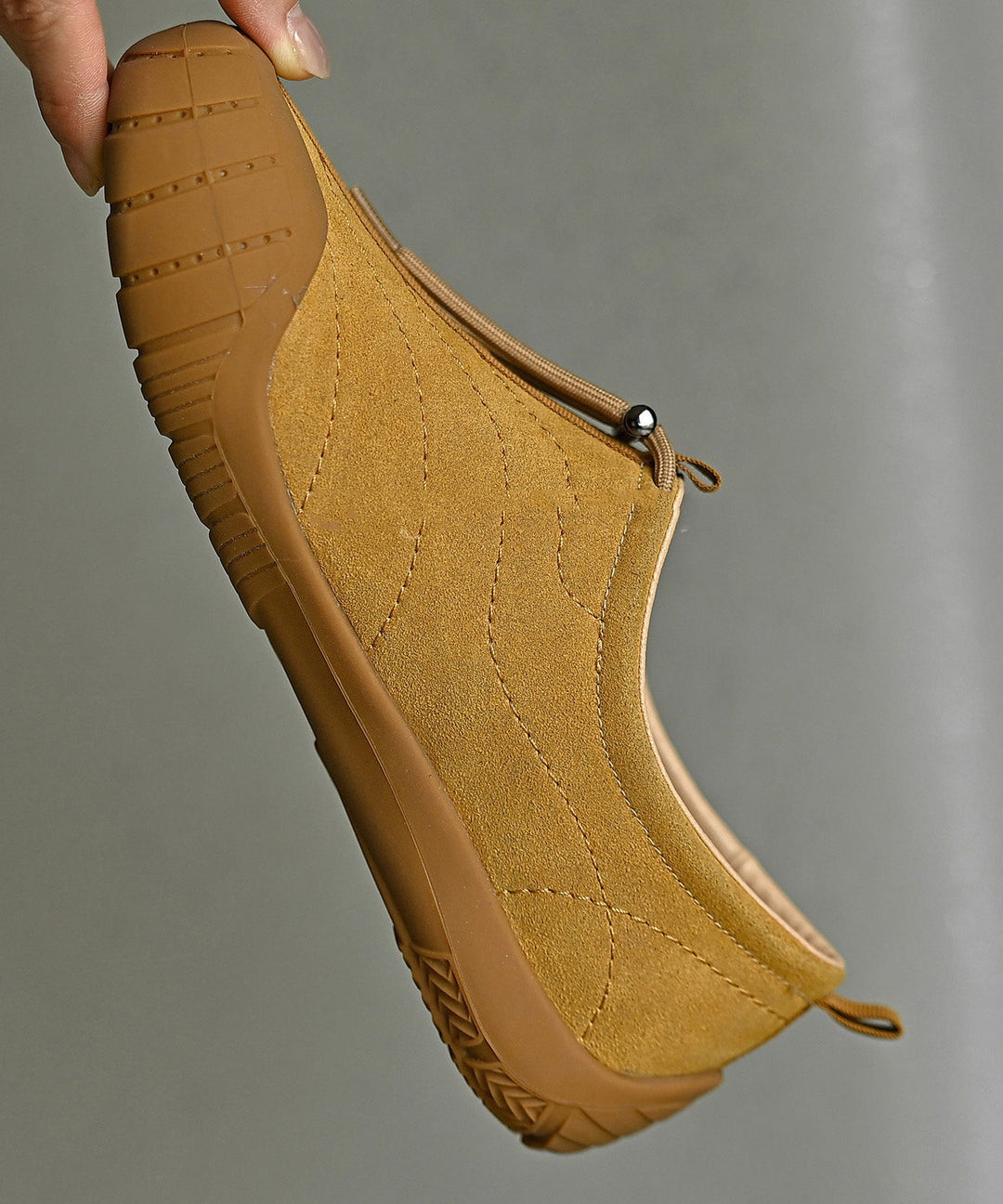 Yellow Suede Drawstring Splicing Casual Flat Shoes