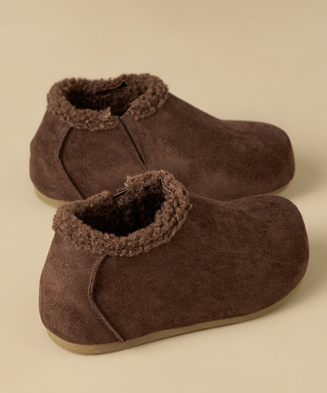 Yellow Suede Splicing Platform Flat Shoes Fuzzy Wool Lined