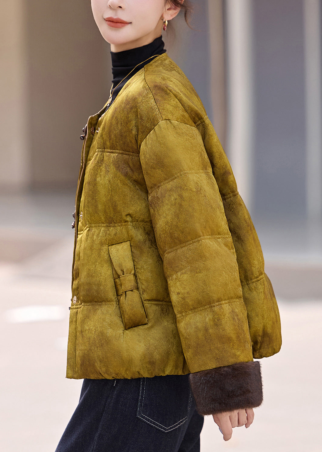 Yellow Tie Dye Duck Down Puffers Jackets Oversized Winter