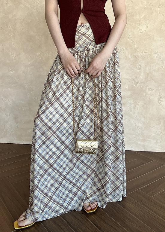 Yellow Wrinkled High Waist Tulle Summer Skirts Plaid