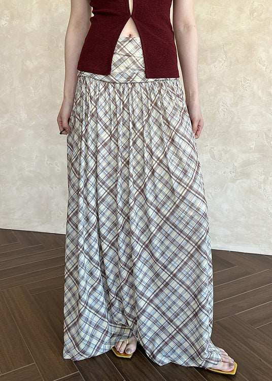 Yellow Wrinkled High Waist Tulle Summer Skirts Plaid