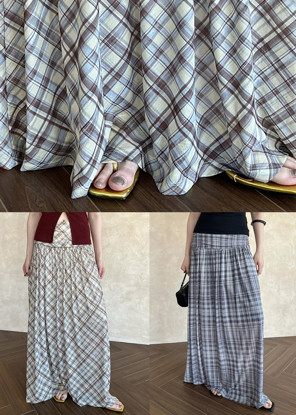 Yellow Wrinkled High Waist Tulle Summer Skirts Plaid