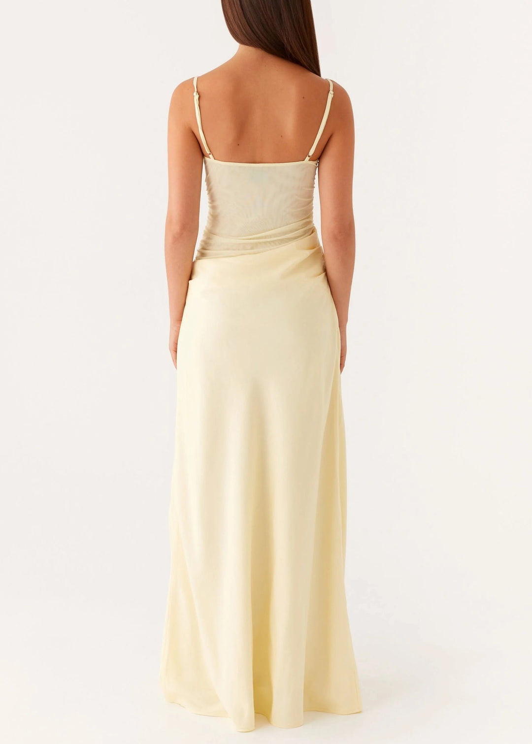 Yellow Wrinkled Tulle Patchwork Spaghetti Strap Dress Backless Summer