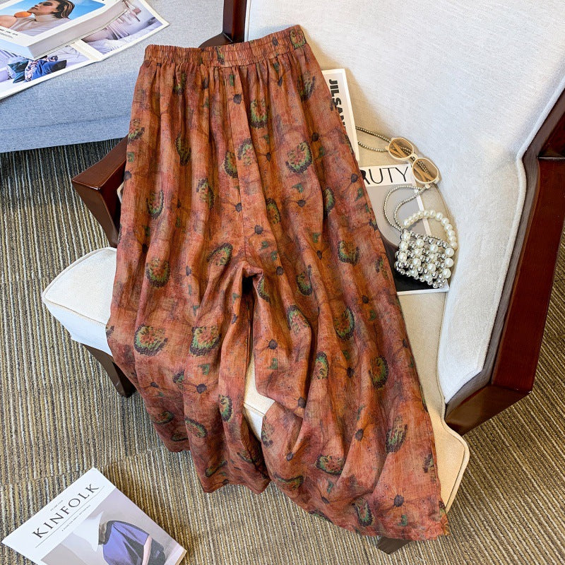 Women Summer Cotton Floral Printed Pants