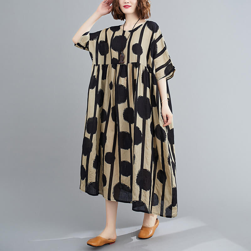 Loose Summer Polka-Dot Printed O-Collar Dress