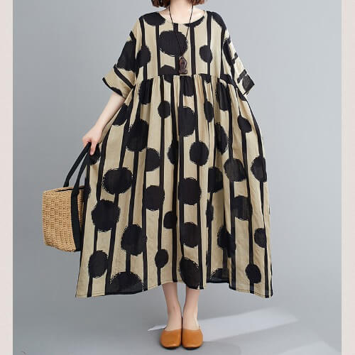 Loose Summer Polka-Dot Printed O-Collar Dress