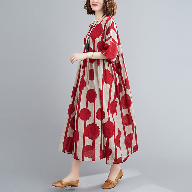 Loose Summer Polka-Dot Printed O-Collar Dress