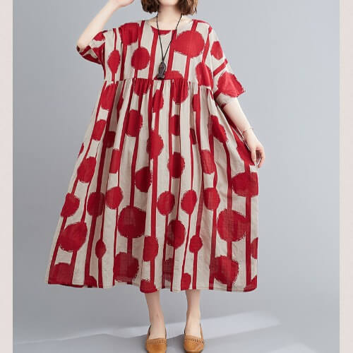 Loose Summer Polka-Dot Printed O-Collar Dress
