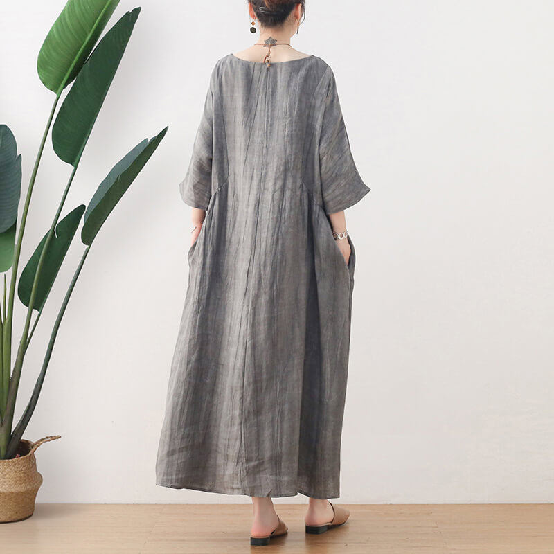 Summer Embroidered Short Sleeve Linen Dress