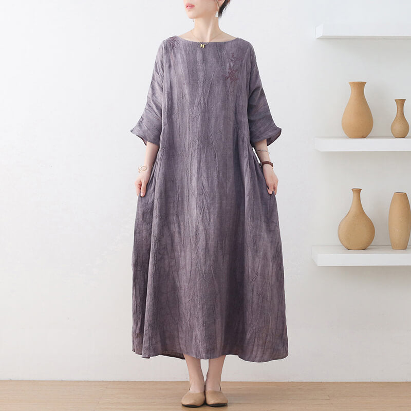 Summer Embroidered Short Sleeve Linen Dress