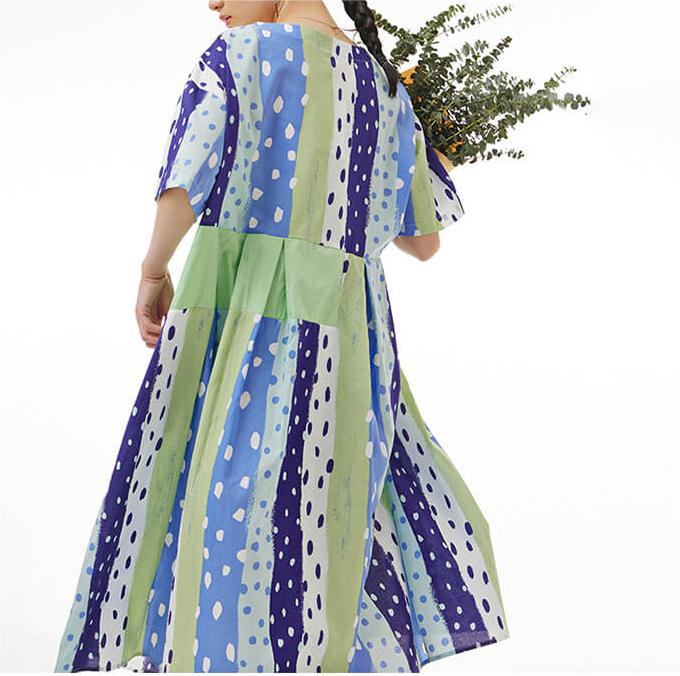 Loose O-Collar Floral Summer Dress Short Sleeve