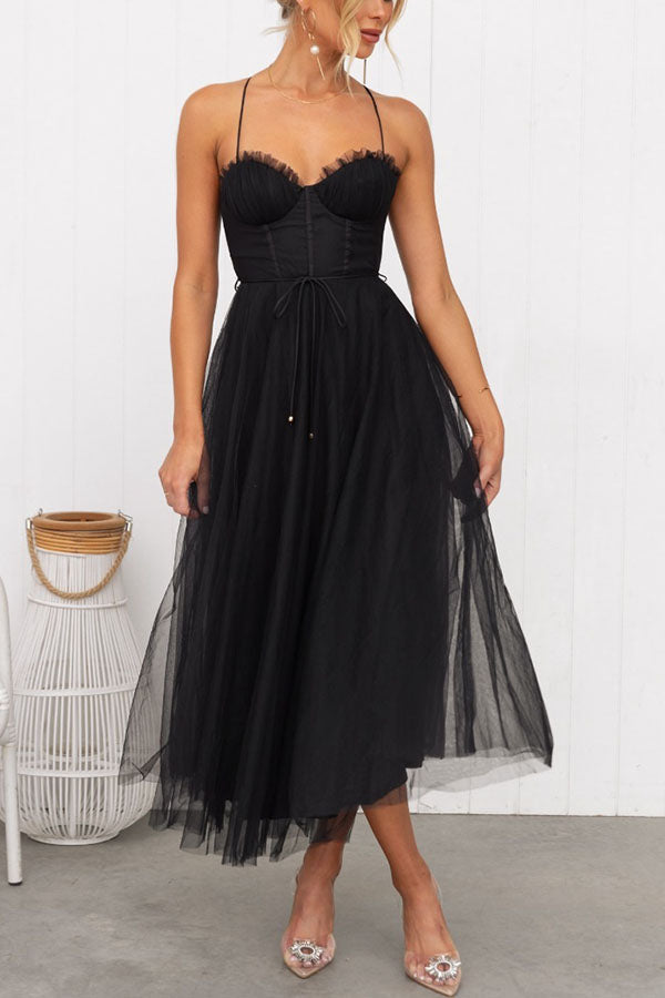 Modern Princess Chiffon Suspenders Mesh Party Dress - Omychic