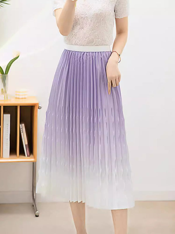 High Waist Loose Elasticity Gradient Pleated Split-Joint Skirts