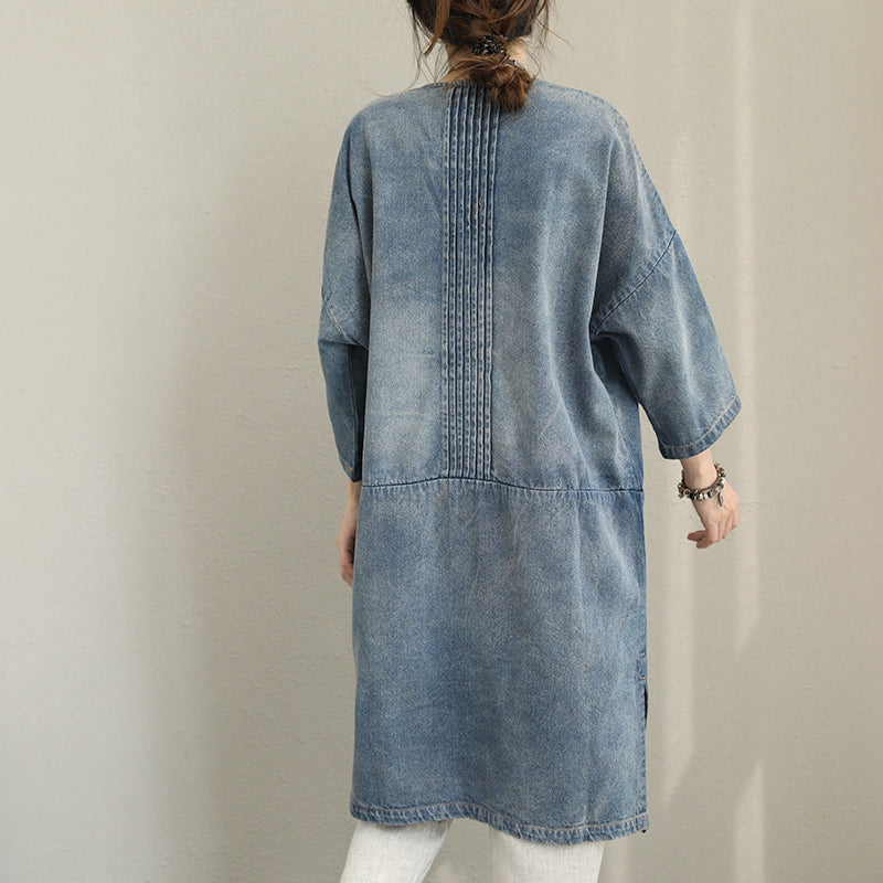 Vintage Loose Blue Denim Dresses Women Cotton Outfits
