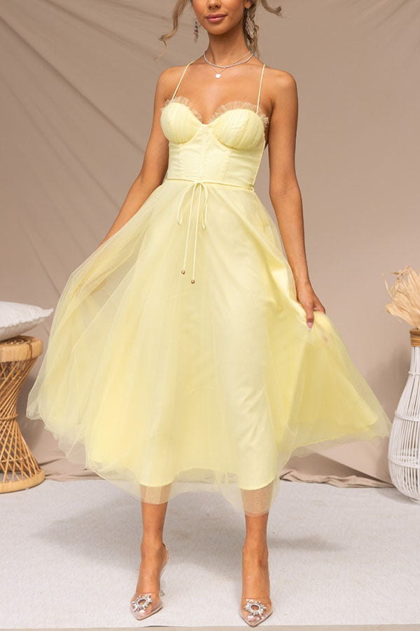 Modern Princess Chiffon Suspenders Mesh Party Dress - Omychic