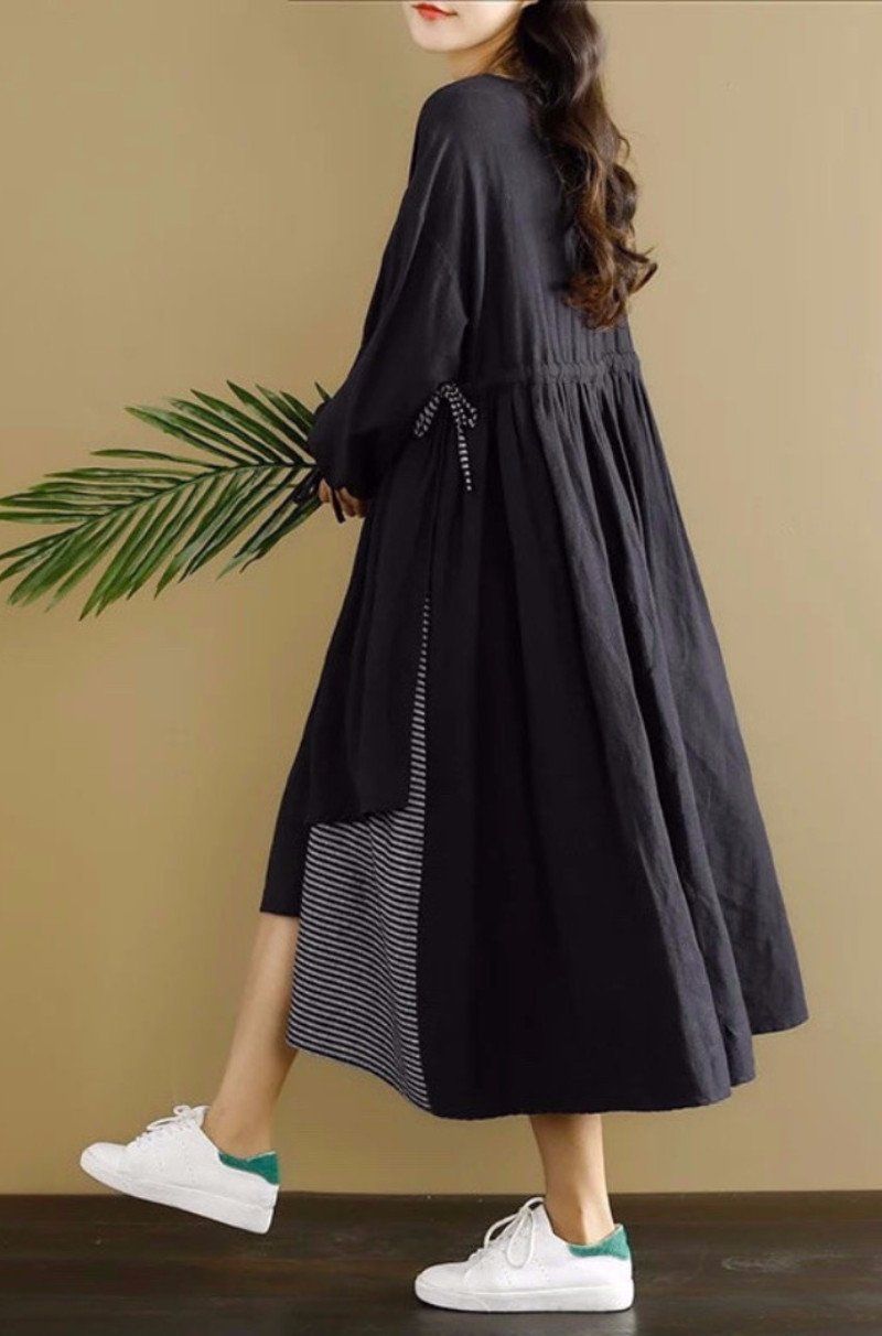 Lovely Casual Black Spliced Dress Long Sleeve