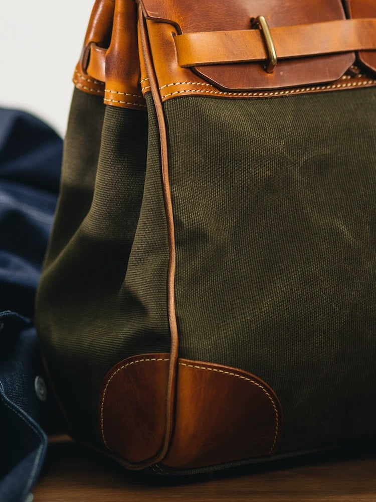 Italian Army Green Calf Leather Patchwork Tote Handbag