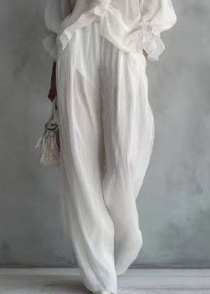 Women White Ruffled Cotton Two-Piece Sets Fall