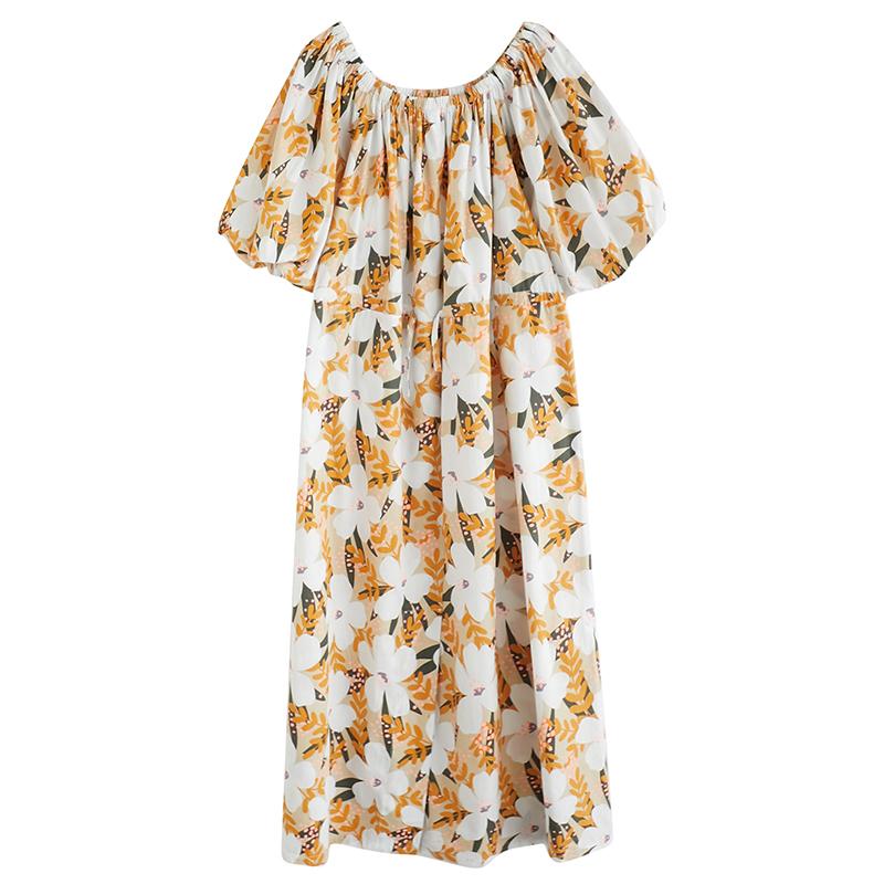 Casual Yellow Summer Floral Cotton Dress