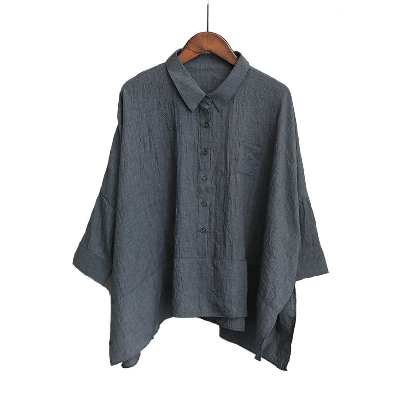 Loose Gray Cotton Shirt Women Spring Summer Blouse