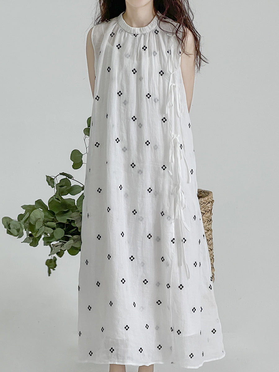 2023 Summer Vintage Flower Drawstring Button Vest Dress