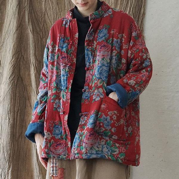 Winter Retro Print Loose Thickened Warm Cotton Parkas - Omychic