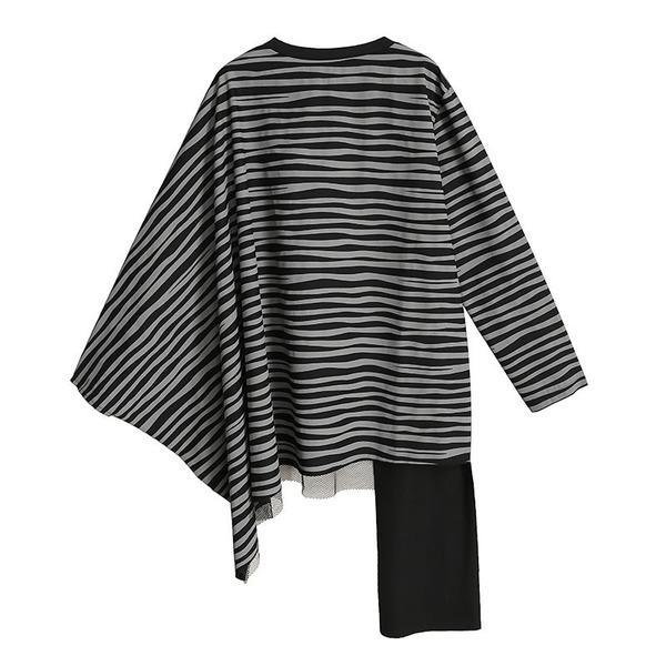 Patchwork Striped Irregular Sweatshirt Fashion New Style Temperament All Match Sweatshirt - Omychic