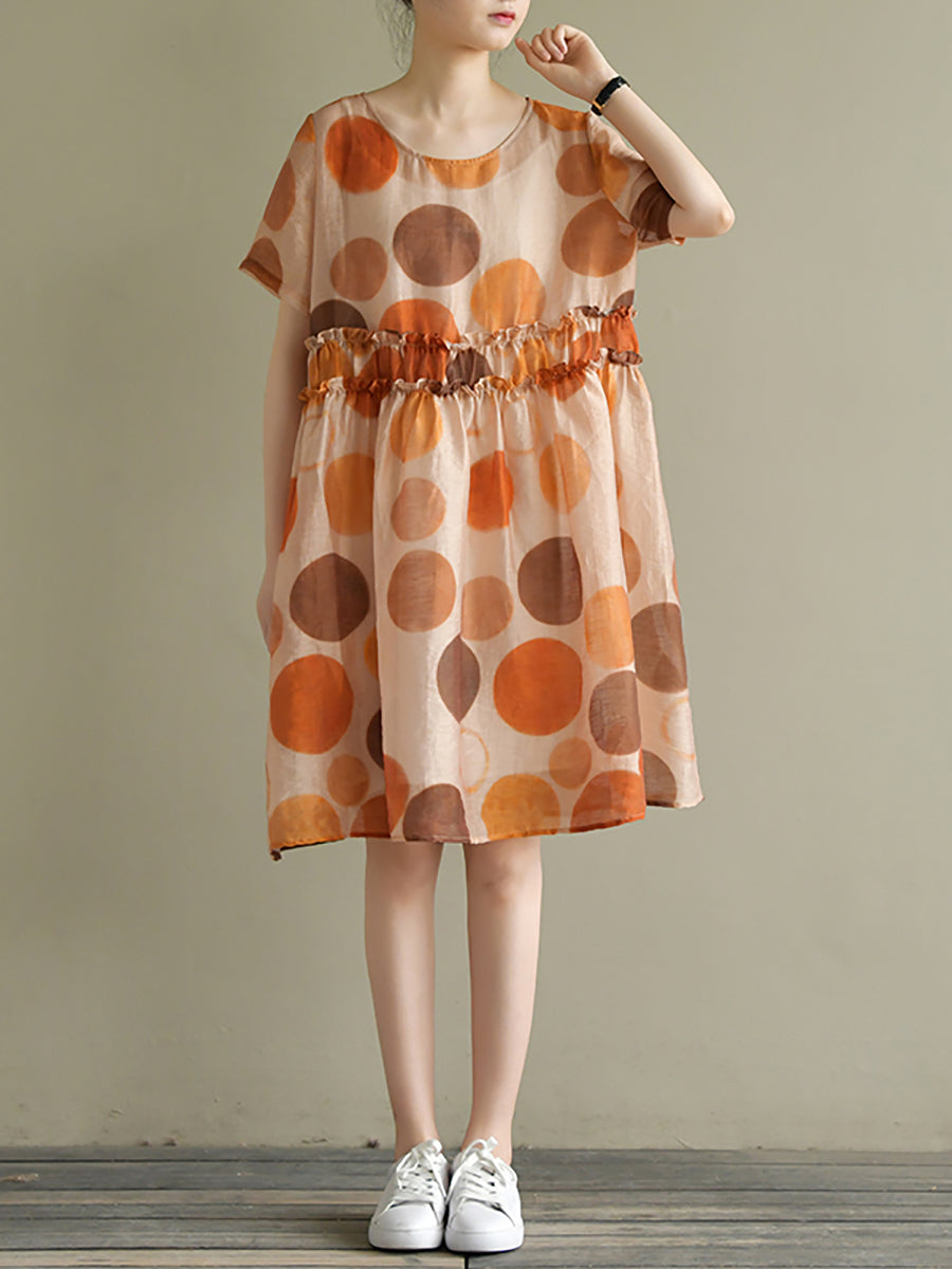 Polka Dot Lacework Waist Loose Dress Summer