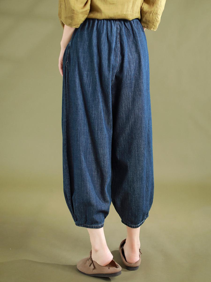 Summer Solid Washed Drawstring Pocket Denim Pants