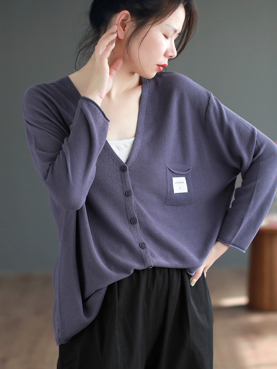 Loose Solid Knitted Sun-proof Cardigan With Pockets
