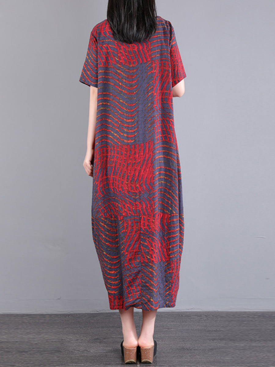 Summer Casual Stripe Dot Loose Cotton Long Dress