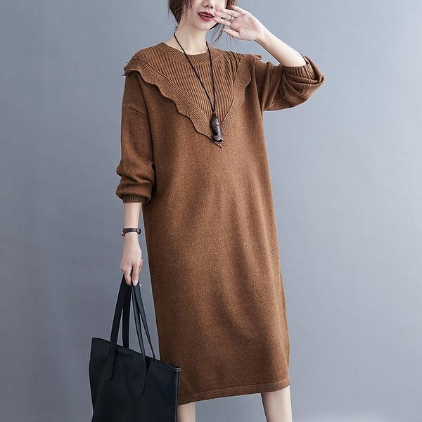 omychic plus size knitted vintage women causal loose midi autumn winter sweater dress - Omychic