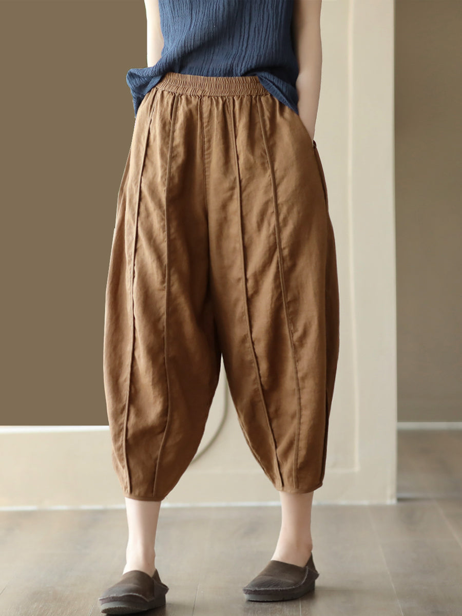 Summer Solid Color Spliced Linen Loose Harem Pants