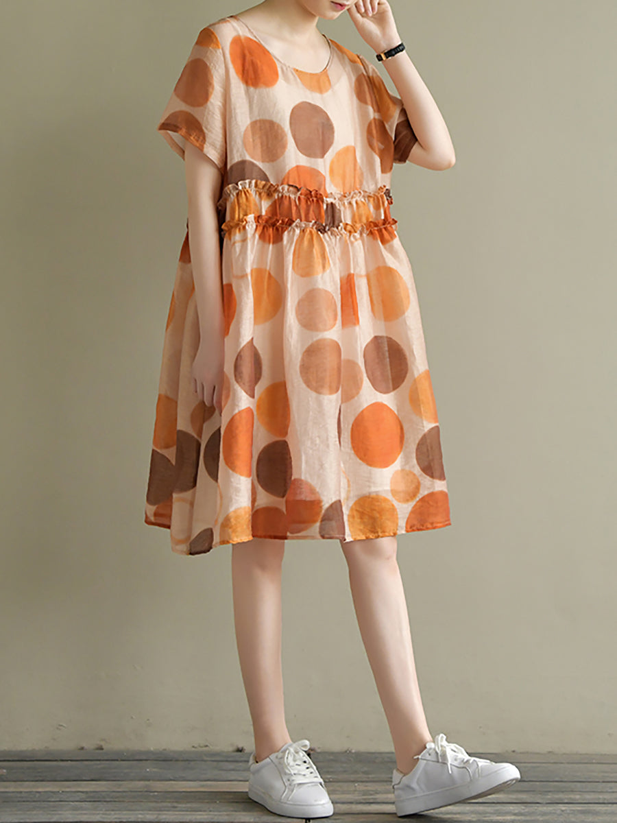 Polka Dot Lacework Waist Loose Dress Summer