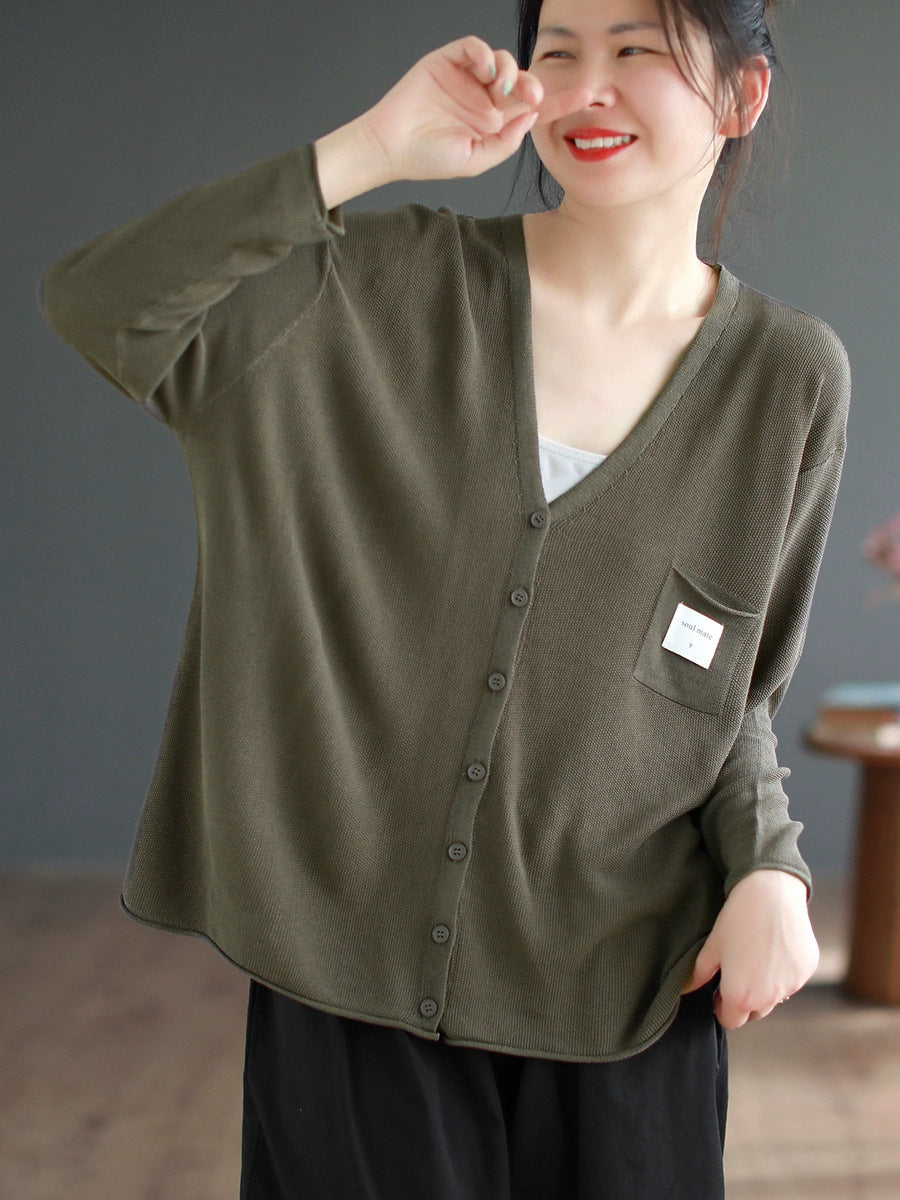 Loose Solid Knitted Sun-proof Cardigan With Pockets