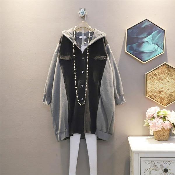 Patchwork Hit Color Dress Women Fashion New Style Temperament All Match Hooded Collar Dress - Omychic