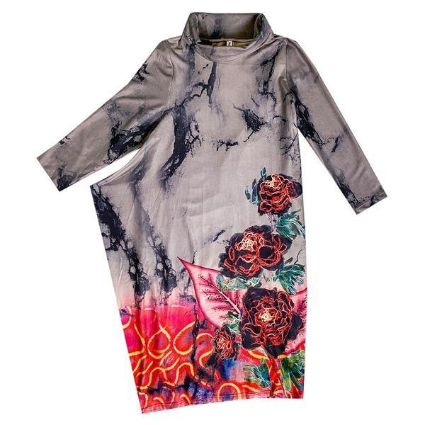 omychic plus size cotton velvet vintage floral women casual loose autumn winter dress - Omychic