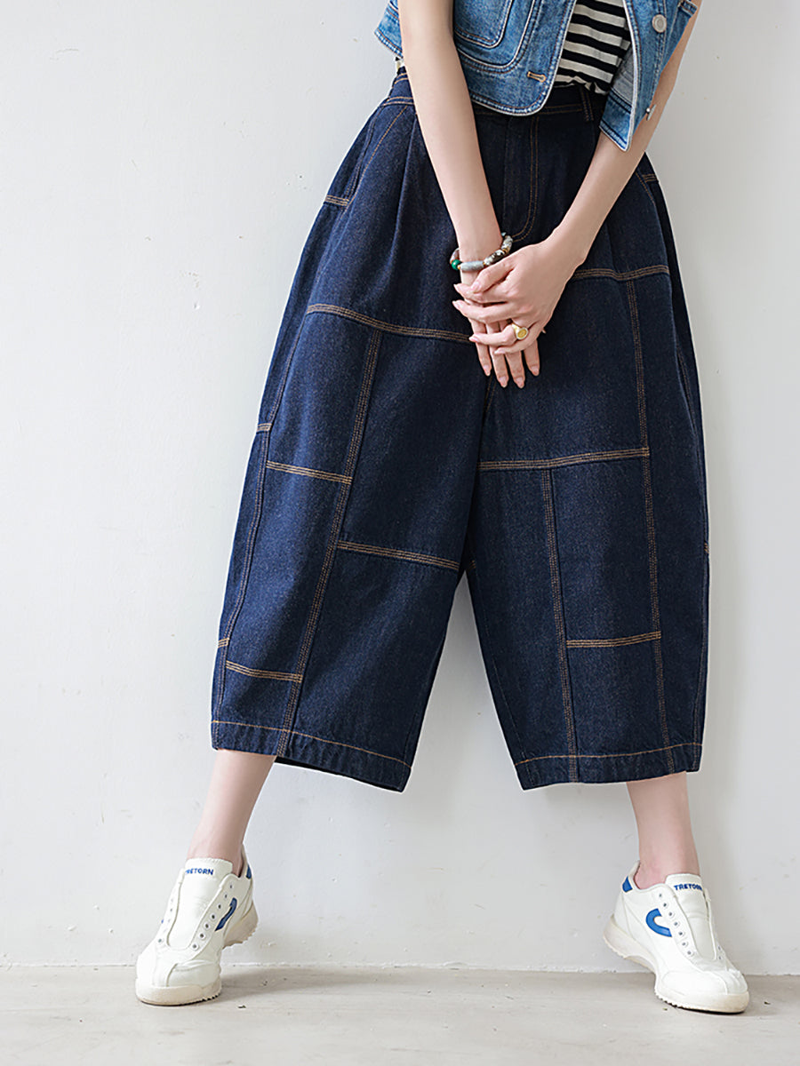 Loose Casual Summer Vintage Stitching Pocket Denim Pants