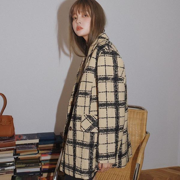 England Plaid Blazer Casual Women Winter The  Fashion Vintage Loose Notched Contrast Color Street Trendy - Omychic