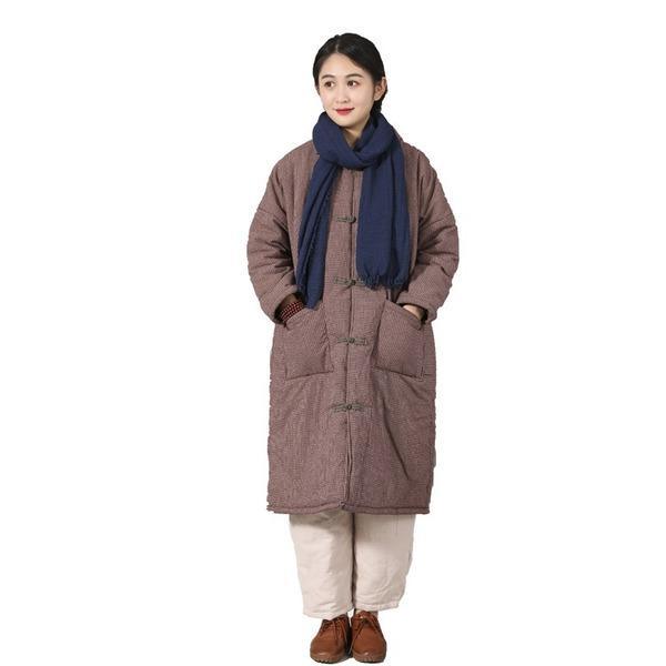 Winter Vintage Plaid Double Breasted Cotton Linen Thick Coats - Omychic