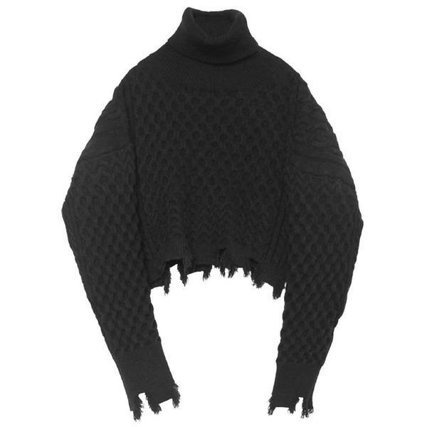 Spring New Sweater Knitting Splicing Broken Edge Tassel Women Casual Fashion Turtleneck Collar Solid Color - Omychic