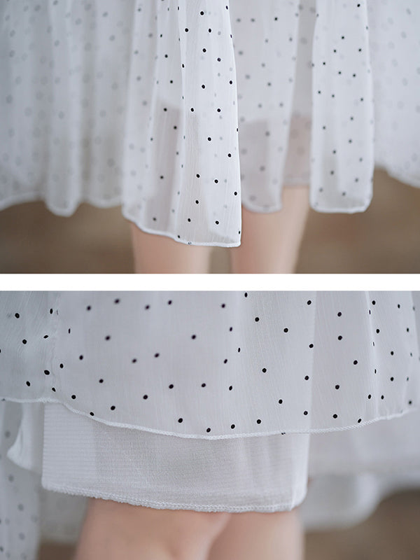 Polka Dot Split-Joint Loose V-Neck Midi Dress