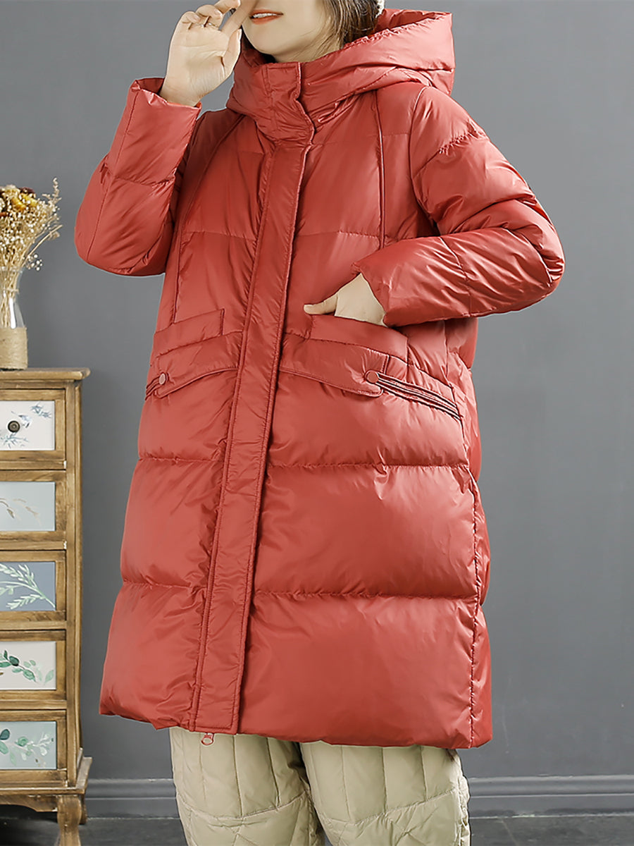 Winter Solid Warm Loose Hooded Down Coat