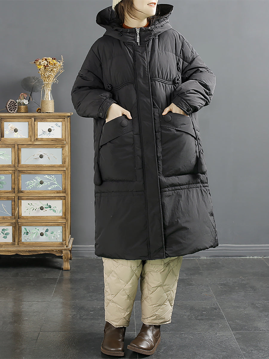 Women Casual Solid Long Hooded Down Coat